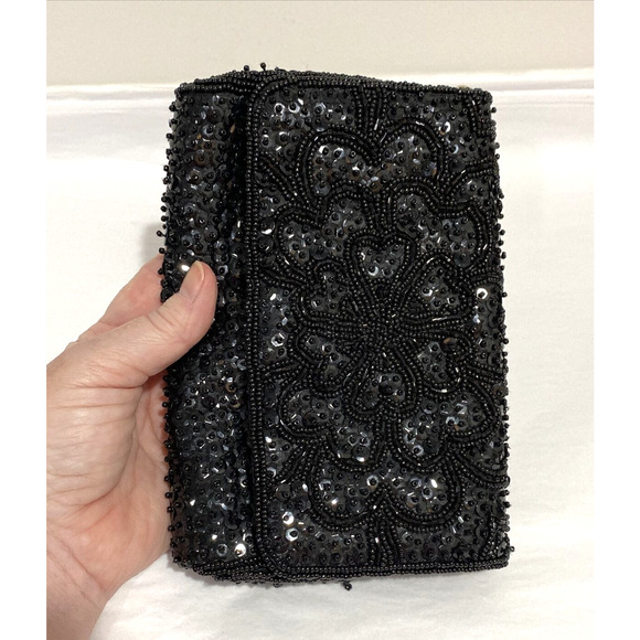 Vintage La Regale black beads evening bag shoulder bag retro formal clutch purse - Picture 11 of 11